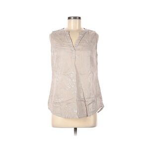 St. Tropez West Split neck Blouse pink gold Print Sleeveless Tunic Medium